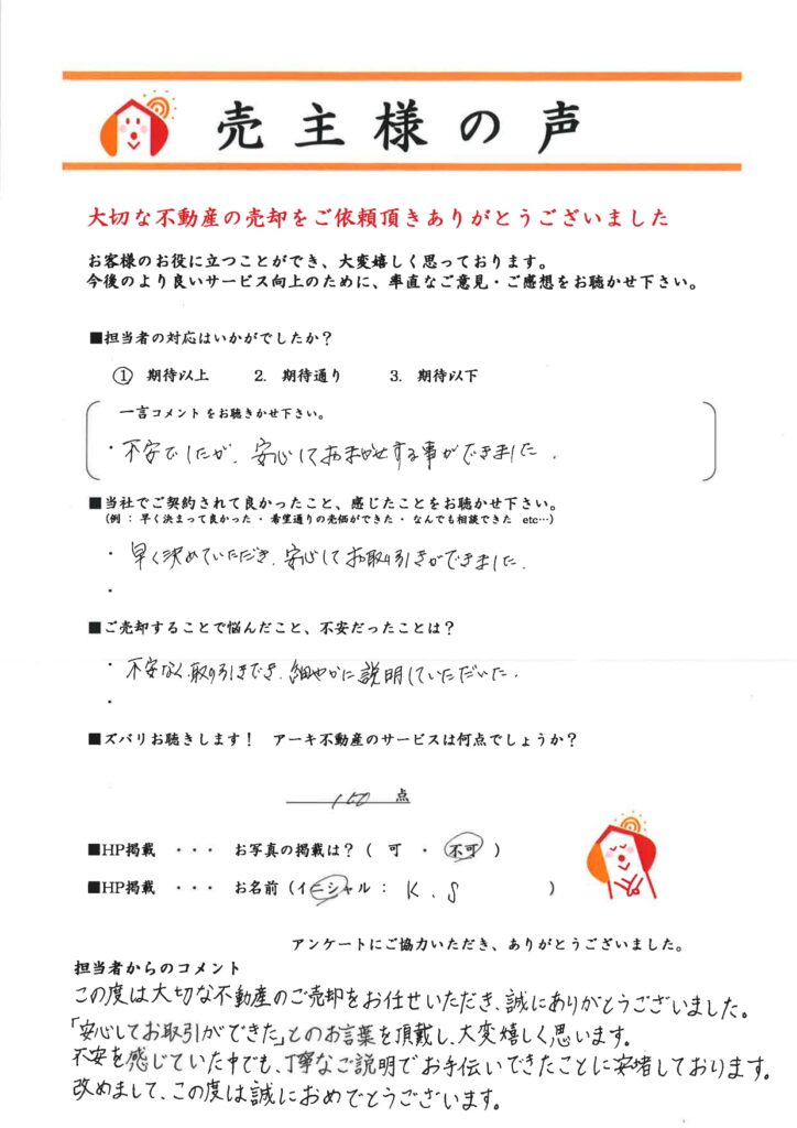 早く決めていただき安心してお取引きができました。